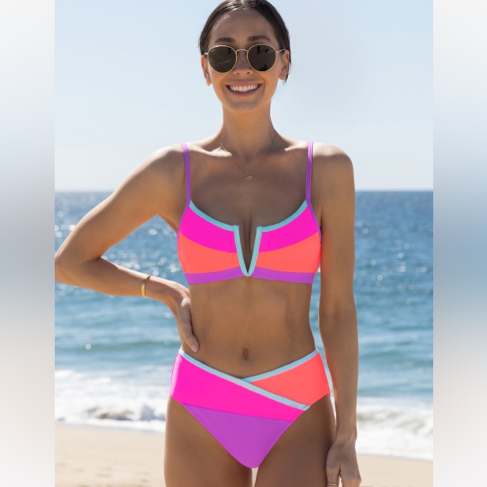 Popvil V Wire Color Block Bikini Set